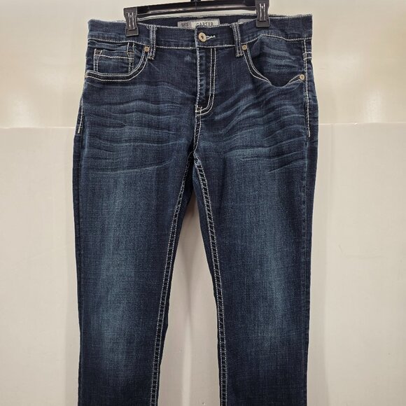 BKE Jeans Mens 36x31 Blue Denim Tyler Straight Leg Buckle Distressed Dark Wash - Picture 1 of 9